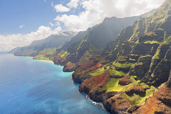 View on Na Pali Coast on Kauai island on Hawaii in a sunny summer day